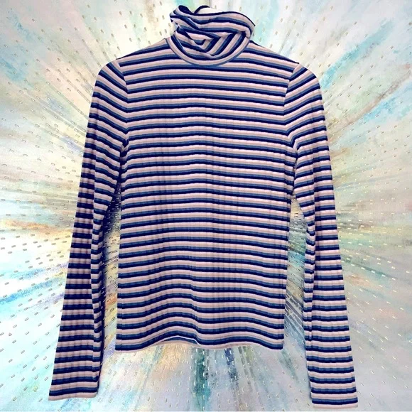 Madewell Ribbed Turtleneck Top in Stripe Small - Picture 3 of 8